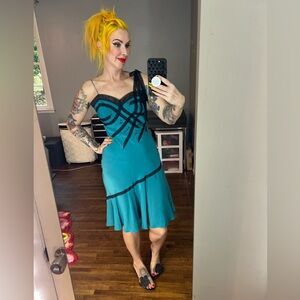 Vintage silk Betsey Johnson teal silk dress size 6